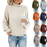 Cardigan thick thread turtleneck pullover