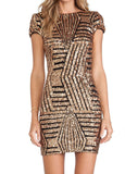 Gold sequined short sleeve hip dress