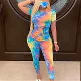 Tie-Dye Two Piece Set Women Summer Clothes Casual Sportswear 2 Piece Outfit for Women Sweat Suit Short Sleeve Top and Shorts Set