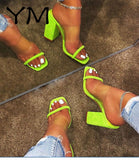 Women Transparent Pvc Sandals Ladies High Heel Slippers Candy Color Open Toes Thick Heel Fashion Female Slides Summer Shoes