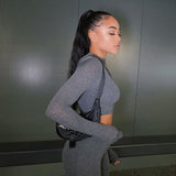 Two Piece Sets Women Solid Autumn Tracksuits High Waist Stretchy Sportswear Hot Crop Tops And Leggings Matching Outfits