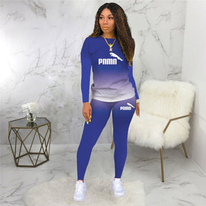 Two Piece Women  Base Set Tracksuit Casual Sports Gradient Print Top  Fall 2020 Printed Long Sleeve Sports Suit 5XL Big Size