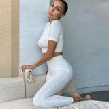 Summer Women Sport Fitness 2 Two Piece Set Outfits Long Sleeve Crop Tops T-Shirt Leggings Pants Set Bodycon Tracksuit