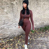 Summer Women Sport Fitness 2 Two Piece Set Outfits Long Sleeve Crop Tops T-Shirt Leggings Pants Set Bodycon Tracksuit