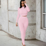 Summer Women Sport Fitness 2 Two Piece Set Outfits Long Sleeve Crop Tops T-Shirt Leggings Pants Set Bodycon Tracksuit