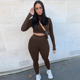 Summer Women Sport Fitness 2 Two Piece Set Outfits Long Sleeve Crop Tops T-Shirt Leggings Pants Set Bodycon Tracksuit